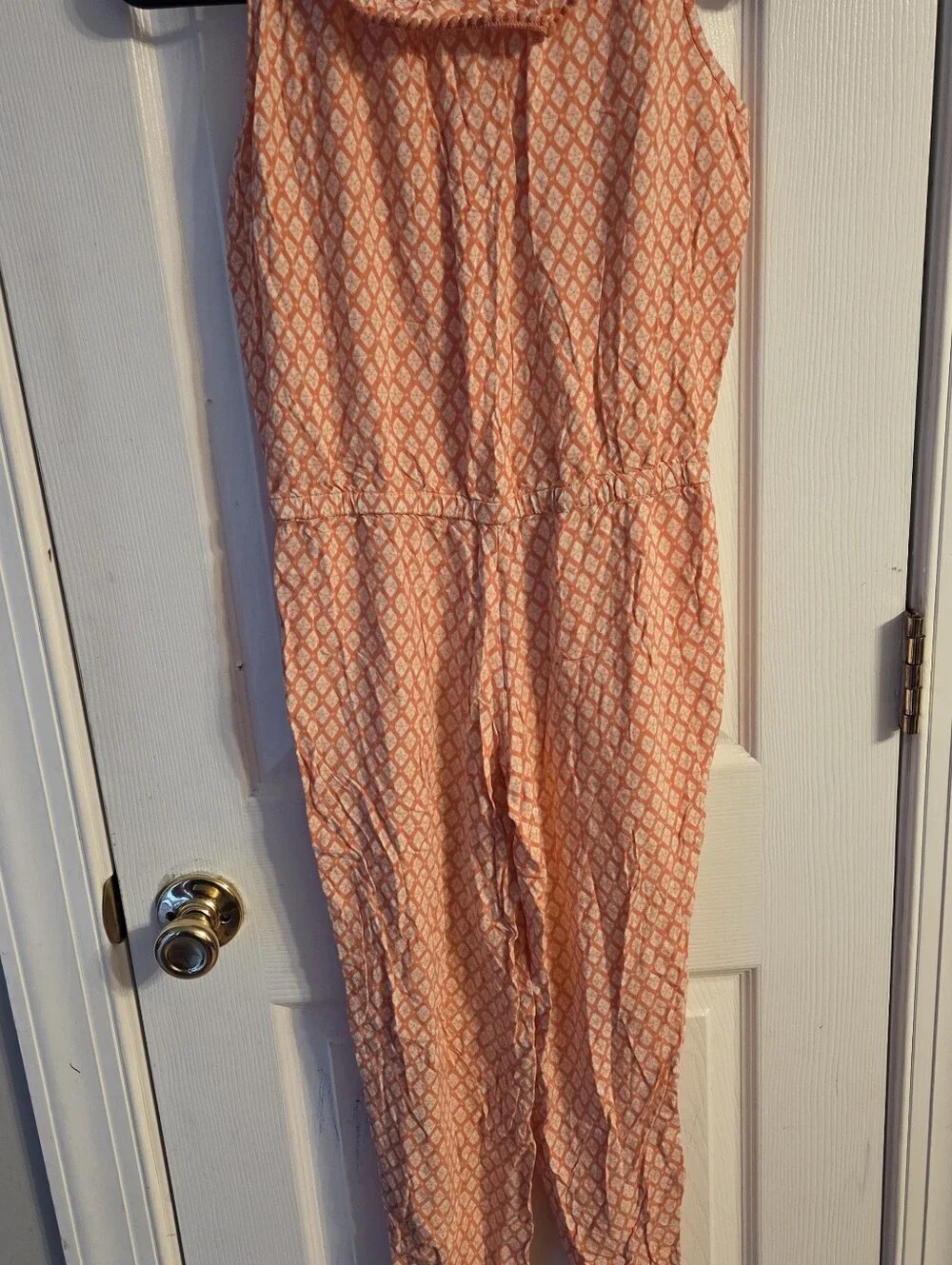 Gymboree Girls Size 10 Orange & White Geometric Pattern Sleeveless Jumpsuit